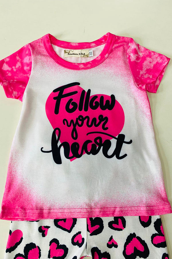 "Follow Your Heart" Print Tie dye 2pcs kids clothing set XCH0015-26H