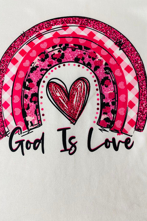 DLH2736 Kids "God is Love" & heart print top bell bottom 2pcs girls sets