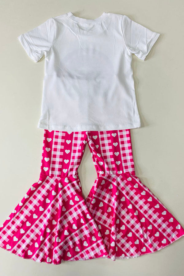 "God is Love" & heart print top & hearts printed pant 2pcs girls sets D2736