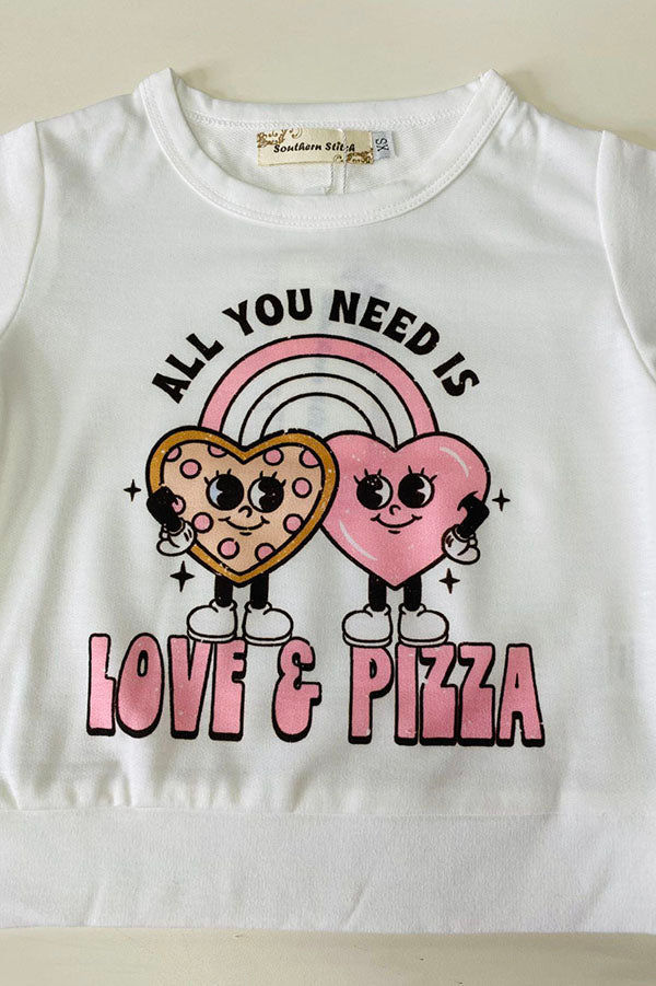 XCH0018-15H Kids "ALL YOU NEED IS LOVE A PIAAZ" top hearts printed bell bottom 2pc sets