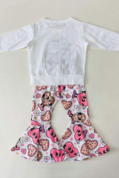 XCH0018-15H Kids "ALL YOU NEED IS LOVE A PIAAZ" top hearts printed bell bottom 2pc sets