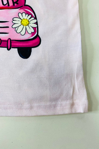 Cute AMOUR car & hearts print top & velvet black bell bottom girls sets D2591