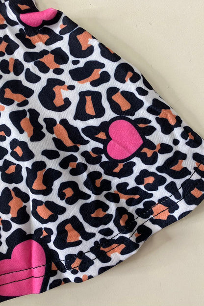 XCH0018-22H Hot Pink & Orange printed top & leopard & hearts pant girls sets