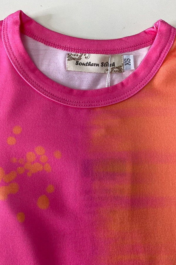 XCH0018-22H Hot Pink & Orange printed top & leopard & hearts pant girls sets