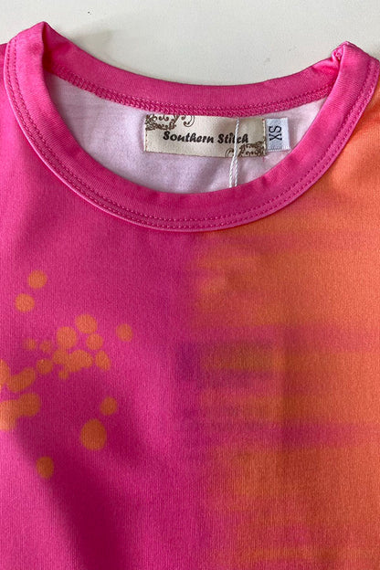 XCH0018-22H Hot Pink & Orange printed top & leopard & hearts pant girls sets