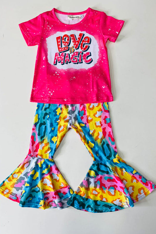 "LOVE IS MAGIC" bright multicolor 2pc short sleeve set XCH0777-11H