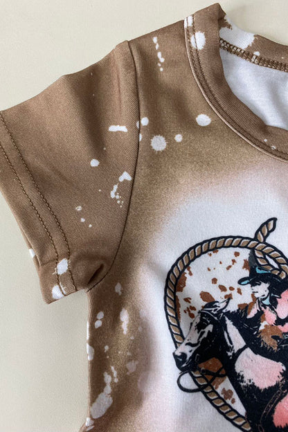 XCH0018-20H LOVE & Riding Printed top & cactus bell bottom western girls sets