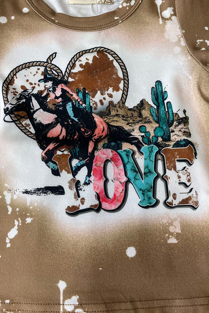 XCH0018-20H LOVE & Riding Printed top & cactus bell bottom western girls sets
