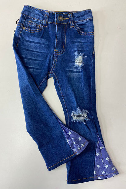 Dark blue distressed denim bell bottoms w/stars SP-C001