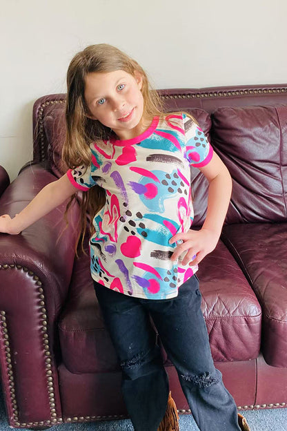 Multi color heart printed short sleeve girls top XCH01010