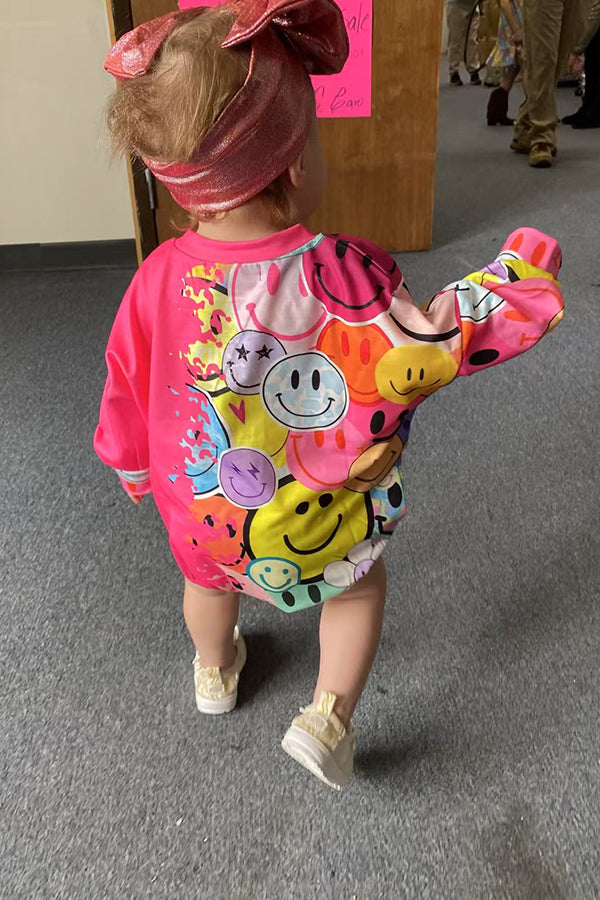 Over size Half smile face & pink long sleeve baby girls onesie XCH05012
