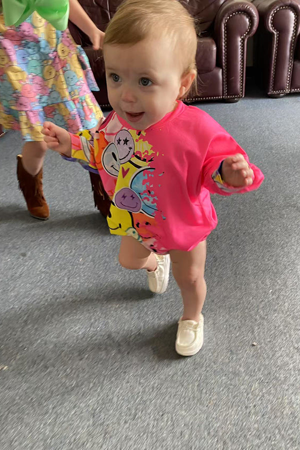 Over size Half smile face & pink long sleeve baby girls onesie XCH05012