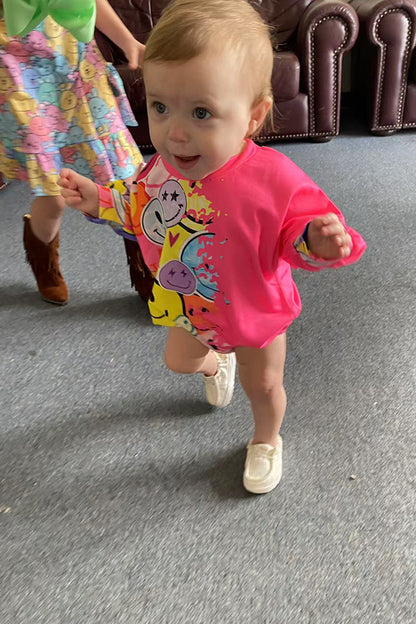 Over size Half smile face & pink long sleeve baby girls onesie XCH05012