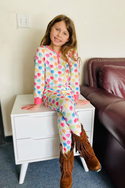 XCH04013 Valentine LOVE ME hearts printed 2pc girls pajamas sets