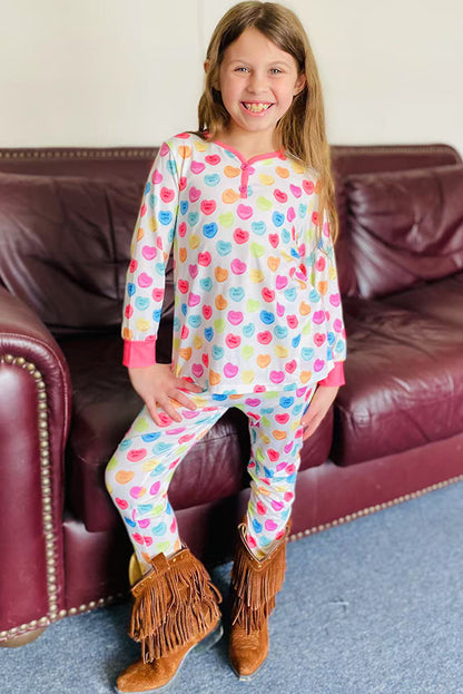 XCH04013 Valentine LOVE ME hearts printed 2pc girls pajamas sets