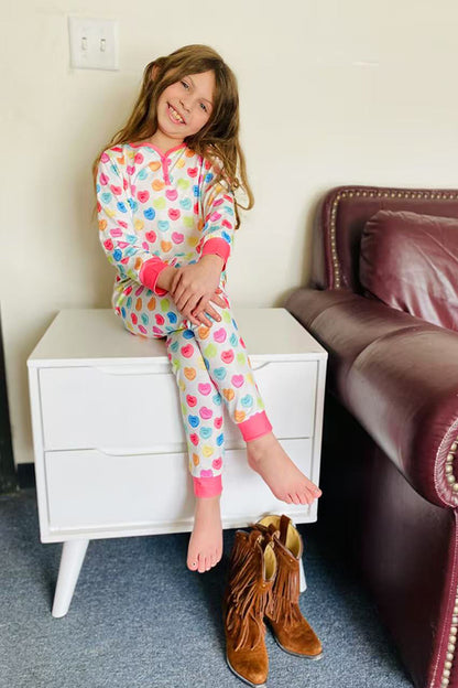 XCH04013 Valentine LOVE ME hearts printed 2pc girls pajamas sets