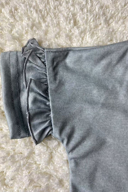 DLH2860 Easter grey top & pink rabbits printed skirt 2pcs girls sets