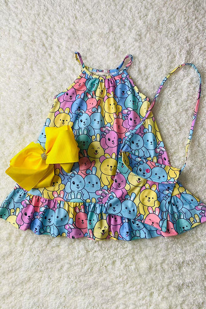 Easter Multi color rabbits printed sleeveless girls dress w/bag XCH07001