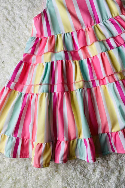 Mint & Pink & Yellow serape printed spaghetti girls dress X03009