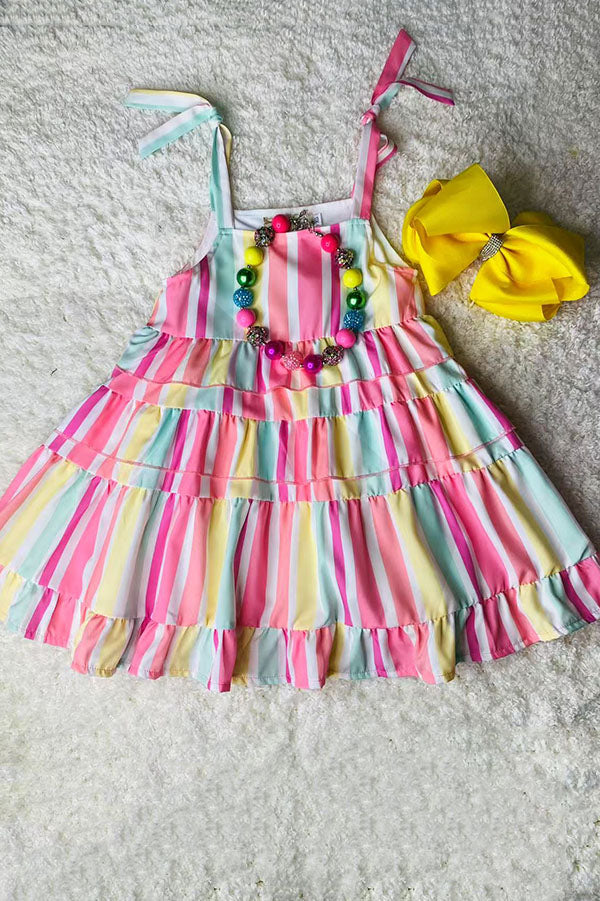 Mint & Pink & Yellow serape printed spaghetti girls dress X03009