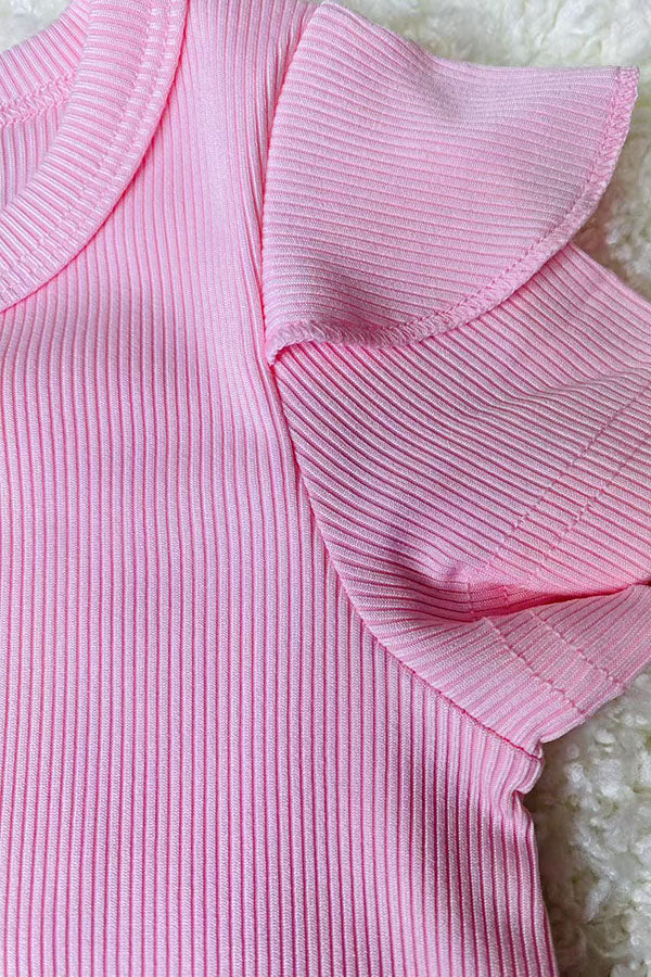 Pink pit cotton top & pink bunny skirts 2pcs easter girls sets XCH04021