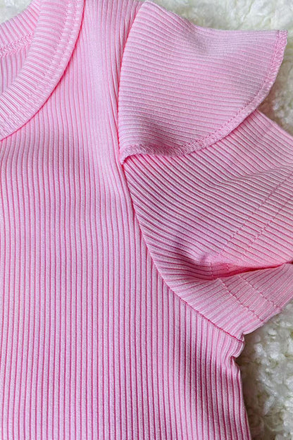Pink pit cotton top & pink bunny skirts 2pcs easter girls sets XCH04021