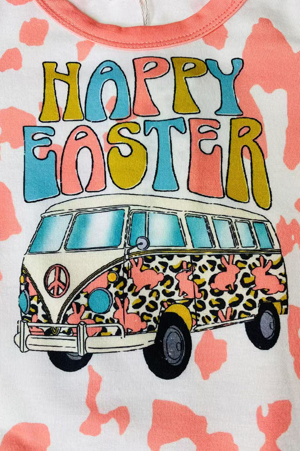 XCH0021-1 HAPPY EASTER bus print top bell bottom 2pc girls sets