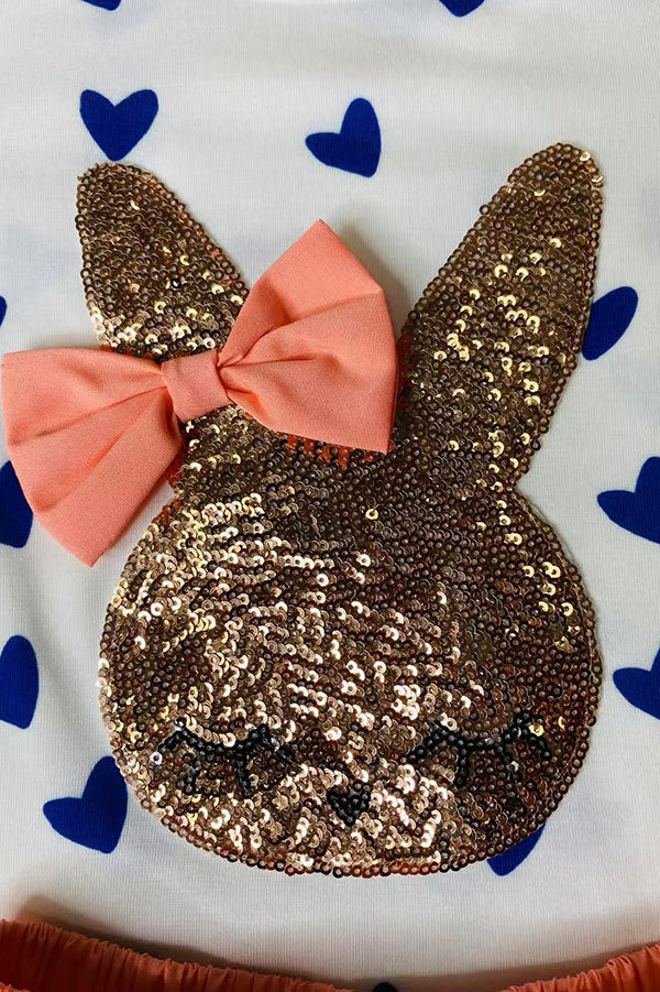 Easter sequin bunny embroidery top & sequin skirt/inside shorts 2pc girls sets XCH04022