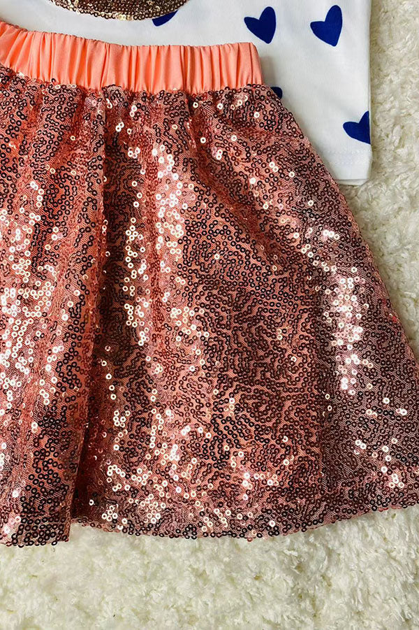 Easter sequin bunny embroidery top & sequin skirt/inside shorts 2pc girls sets XCH04022