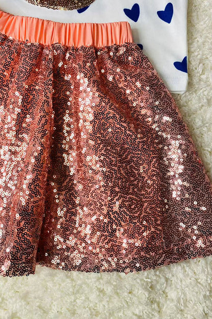 Easter sequin bunny embroidery top & sequin skirt/inside shorts 2pc girls sets XCH04022