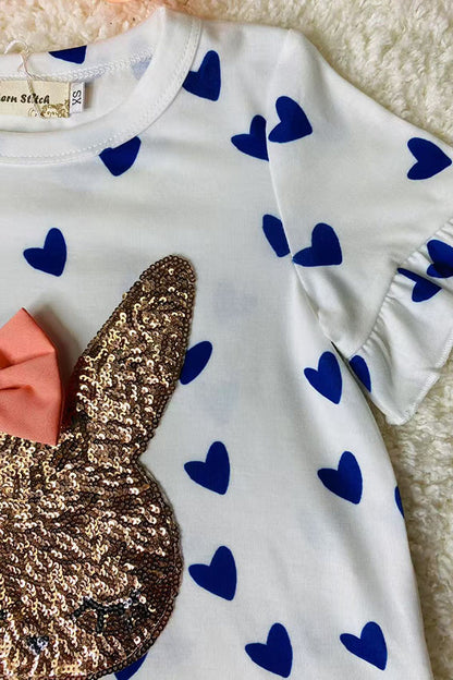 Easter sequin bunny embroidery top & sequin skirt/inside shorts 2pc girls sets XCH04022