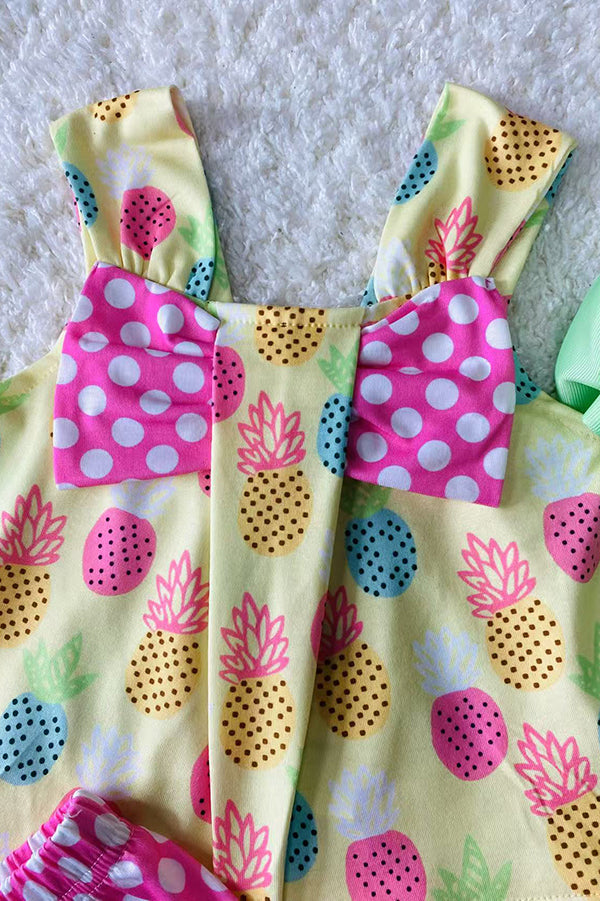 Trendy Pineapple & Polka dots top shorts 2pc girls boutique set XCH04019