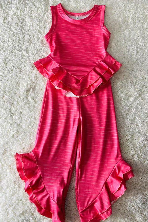 DLH2859 Pink sleeveless top & wide leg 2pc girls sets