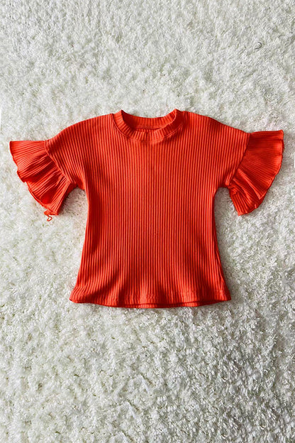 Western orange pit cotton ruffle short sleeve girls boutique top DLH2467