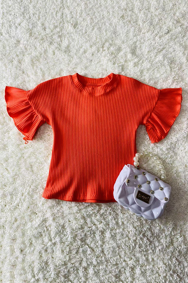 Western orange pit cotton ruffle short sleeve girls boutique top DLH2467