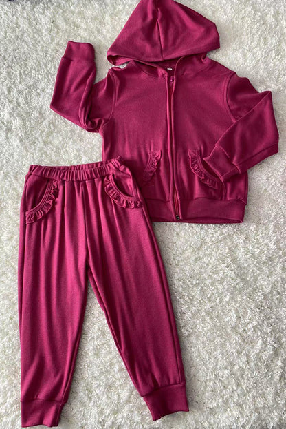 DLH2852 Hot pink knit hoodie top & pant 2pc girls outfit sets