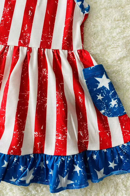 4th July USA FLAG Printed girl swirl dress w/pockets XCH0888-11H