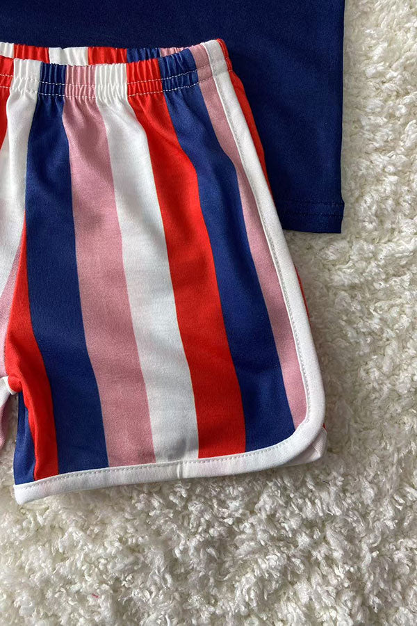 Shop kids clothes Navy blue "BRAVE BABE" & stripes 2pc girls sets XCH0666-7H