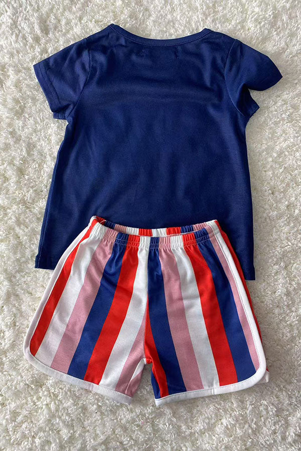 Shop kids clothes Navy blue "BRAVE BABE" & stripes 2pc girls sets XCH0666-7H