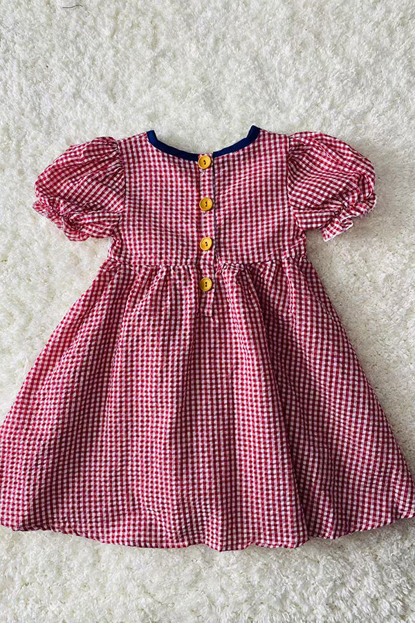 DLH1114-2 4th July USA Flag embroidery girls dress w/puff sleeves