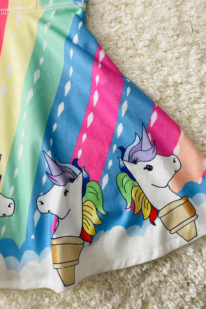 XCH03012 Multi color serape unicorn printed sleeveless girls swirl dress