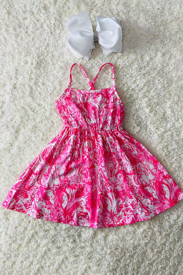 Spring floral printed sleeveless girls dress with/criss cross XCH03011