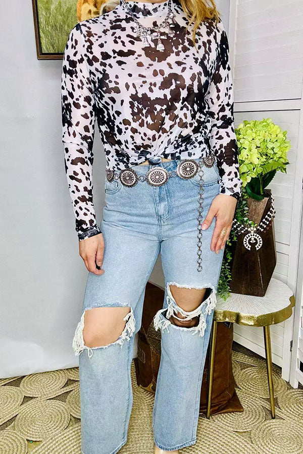 S008 Big hole on the knee washing white jean fabric straight style women pants