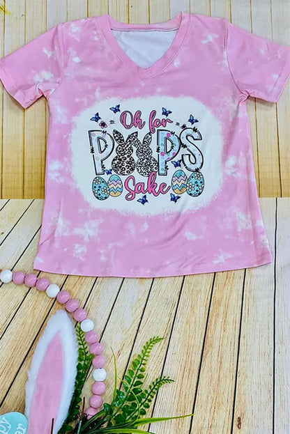 DLH2759 Easter Bunny printed pink short sleeve girls top