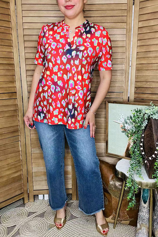 Women top wholesale Leopard printed & short sleeve & V-neckline GJQ15877