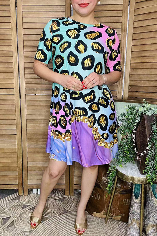 Women's dress supplier leopard printed w/short sleeves XCH14849