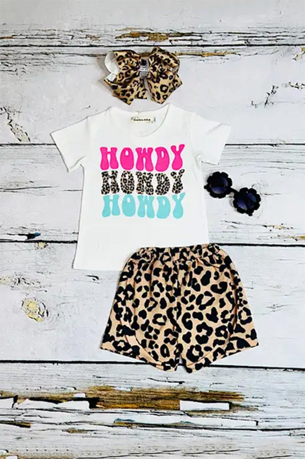 Buy Children boutique clothing HOWDY Leopard printed shorts & t-shirt 2pc girl sets X0777-5