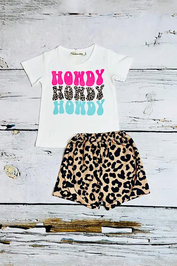 Buy Children boutique clothing HOWDY Leopard printed shorts & t-shirt 2pc girl sets X0777-5