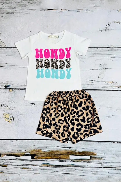 Buy Children boutique clothing HOWDY Leopard printed shorts & t-shirt 2pc girl sets X0777-5