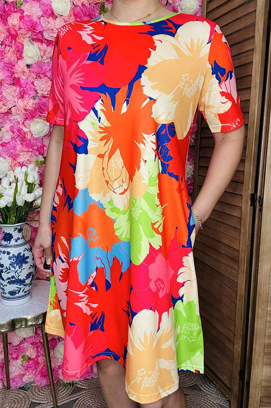 Shop Floral multi color printed & short sleeve w/side pockets GJQ15681